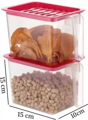 Fridge storage containers- jar Set Plastic Refrigerator Box with Handles and Airtight Lid Unbreakable kitchen storage Fruits Basket - 1000 ml (Pack of 6, Pink)